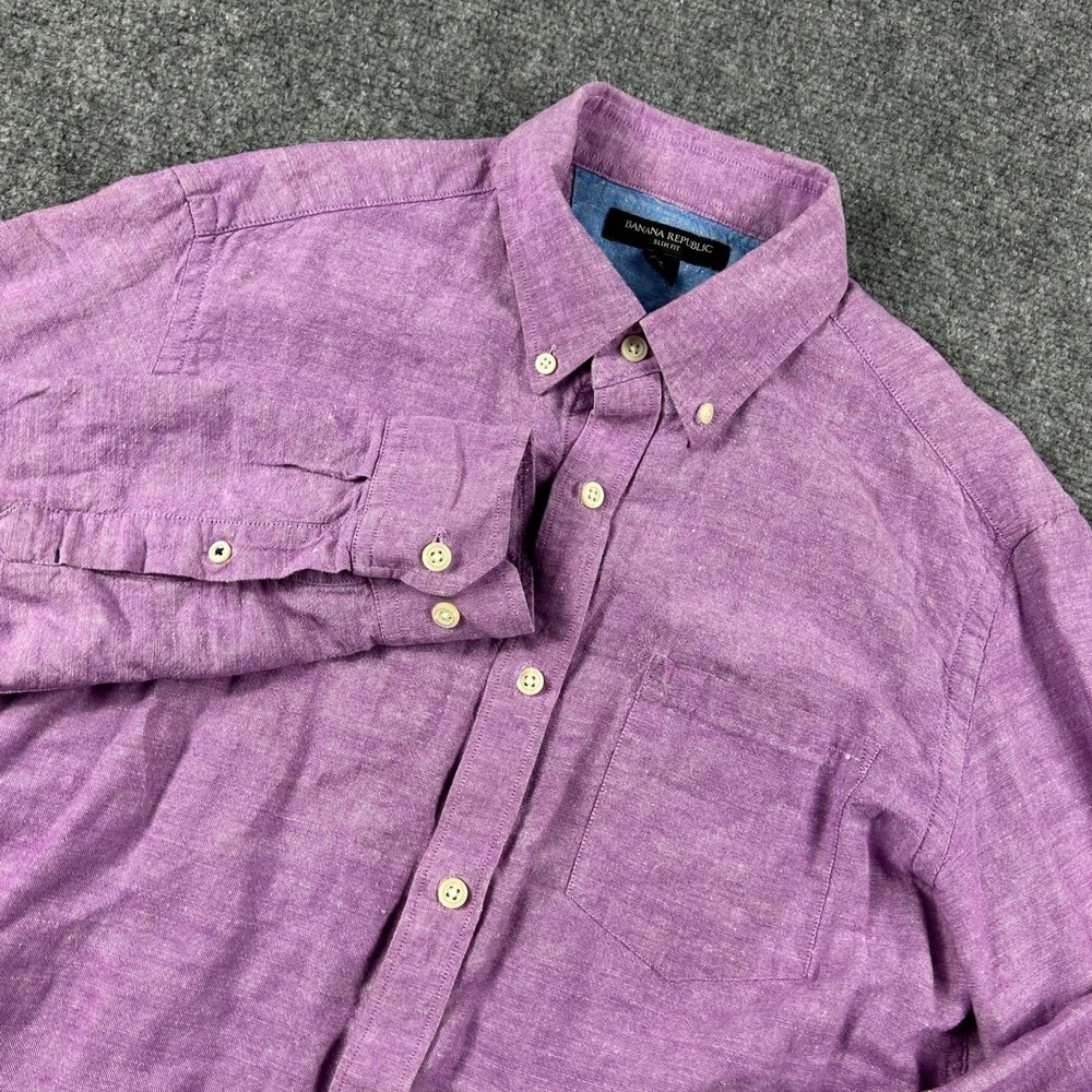 Banana Republic Button Down Shirt Mens Small Purple Linen Cotton Slim Fit Casual